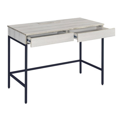 Writing Desk With 2 Storage Areas - Natural And Black Office Ample Workspace Drawers,