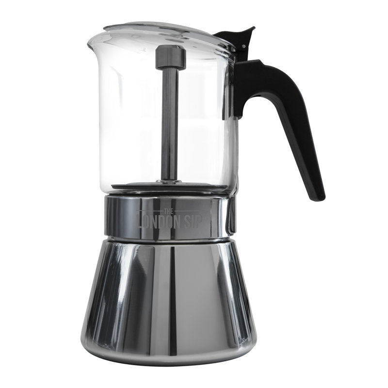London Sip, machine à expresso en acier inoxydable 3 tasses, verre