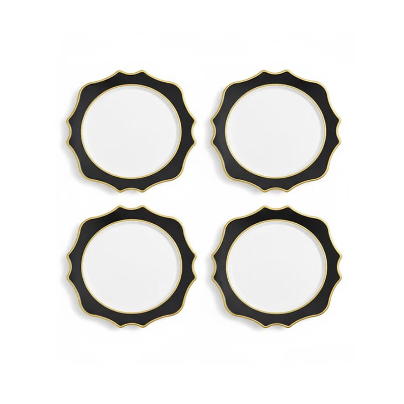Pétoncle noir et or avec centre blanc, ensemble de 4 assiettes de présentation P 13 po
