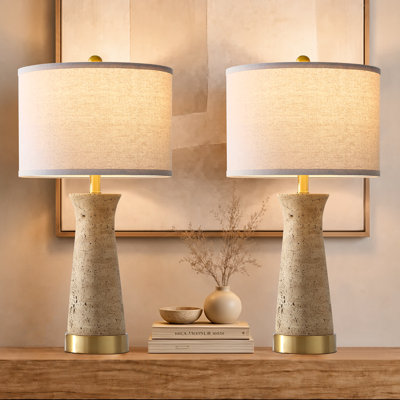 Ensemble de 2 lampes de table modernes de 26 po avec texture d'inspiration travertine, abat-jour en lin et ampoules DEL incluses