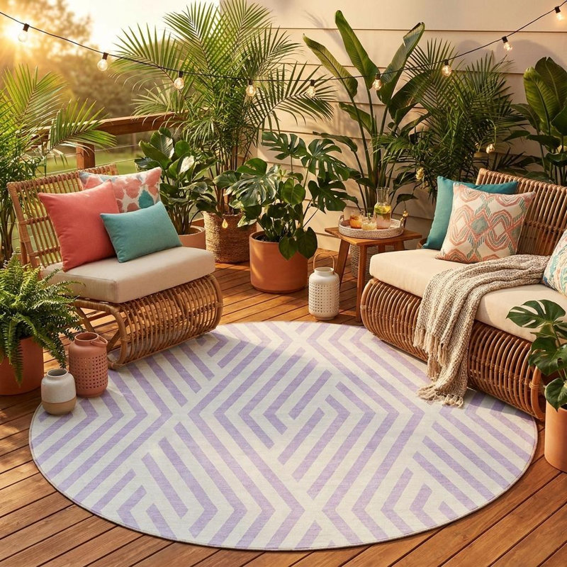 Tapis rond lavable et ivoire 8 po