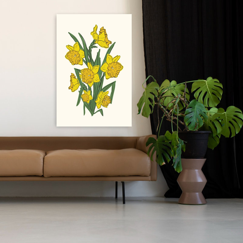 Jaune vif, jonquilles jonquilles, art mural nature, H 48 po x l 32 po