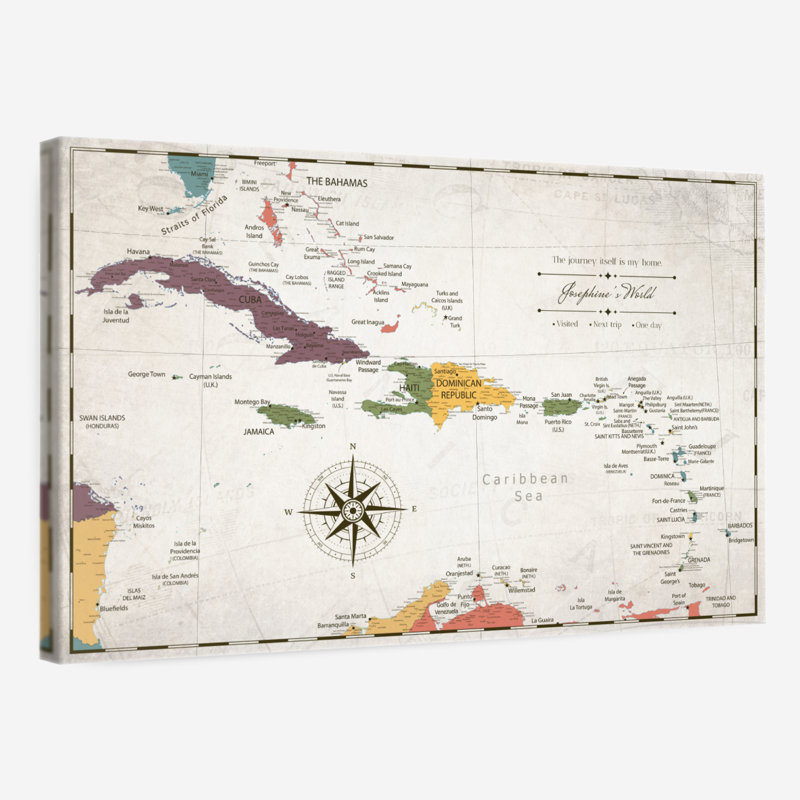 Personalized Home I Push Pin Caribbean Map, 30" H x 45" W, Yes