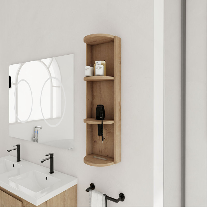 12" Bathroom Wall-Mounted Storage Rack, Float Mounting Design,(KD-Packing), Imitative Oak