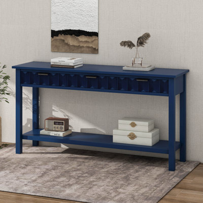 Table d'entrée en placage avec façades en nid d'abeille, console moderne élégante à 3 tiroirs