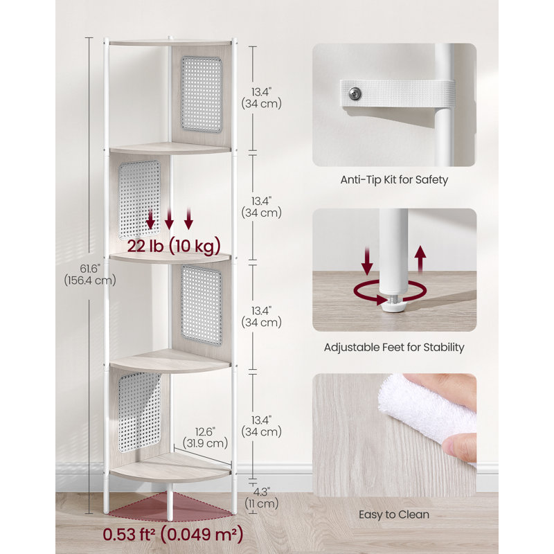 Alverna 156cm H x 32cm W Corner Bookcase, Oatmeal Beige