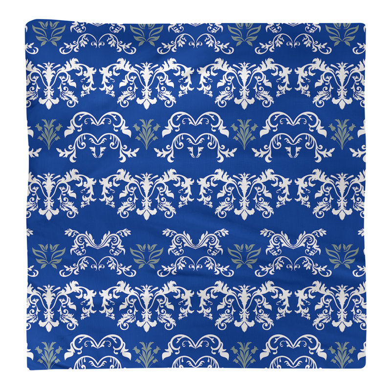 Damask Square Napkin, White/Royal Blue/Silver Green, Cotton, 22" W x 22" L