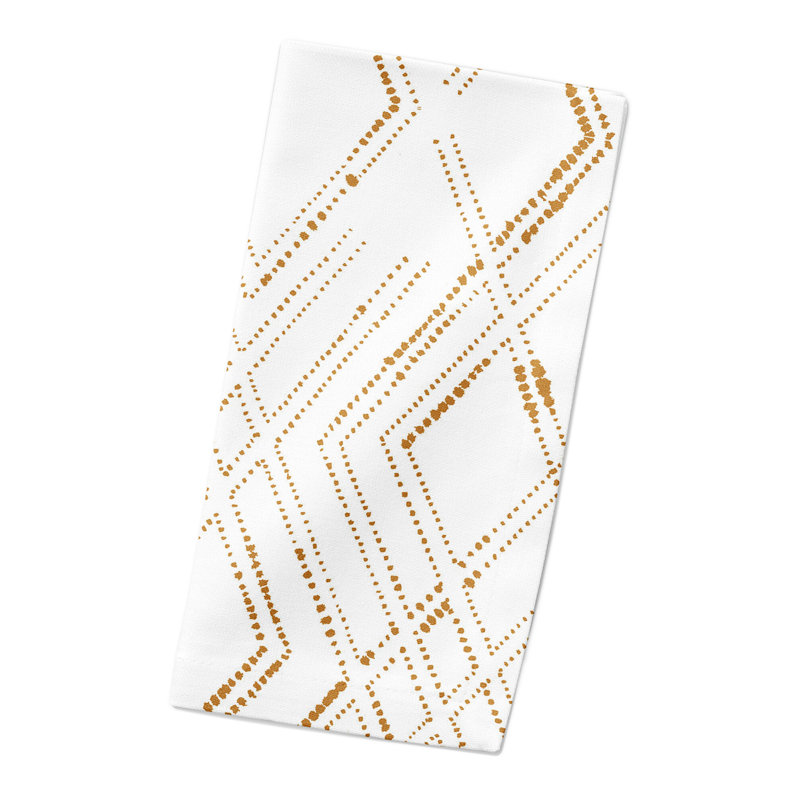 Cotton No Pattern Square Napkin, White/Gold