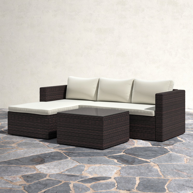 Ensemble de conversation modulaire en rotin 3 pièces avec coussins Artesian, Brun