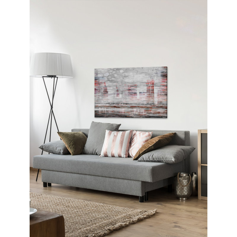 Abstract Red and Gray Cityscape Canvas Print, 18" x 12"