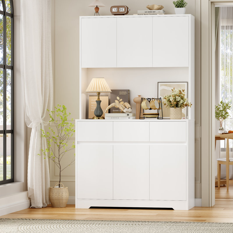 Armoire de cuisine de 71 po de hauteur avec station de charge et lumière DEL Aybike, garde-manger autoportant avec 4 armoires, 3 tiroirs et tablette à micro-ondes, rangement pour huche de cuisine, tablettes réglables