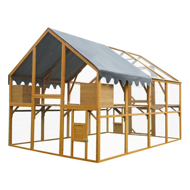 Poulailler en bois avec toit imperméable Walk-In, Brun / Gris