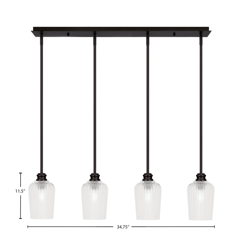 Edge 4 Light Linear Pendalier Shown With 5" Textured Glass, Espresso, Clear Textured