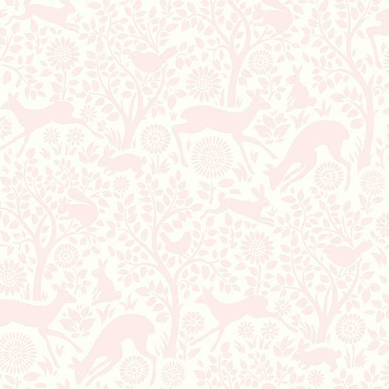 Rouleau de papier peint 33 pi x 20,5 po Ericka Forest Fauna, Rose clair