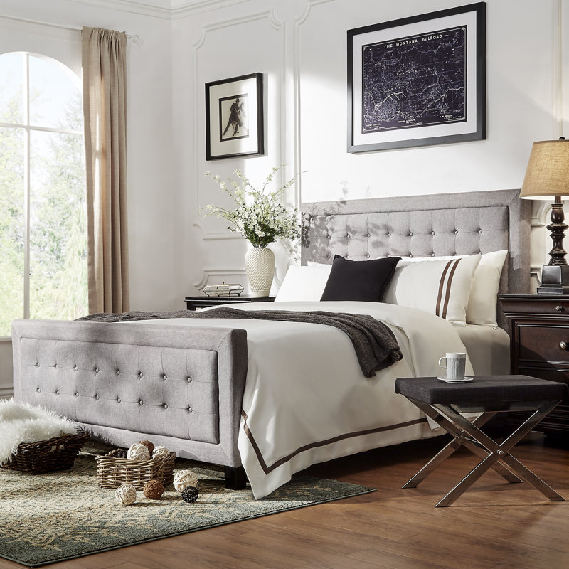 Lit tapissier standard Kaster, Double, Lin gris étain