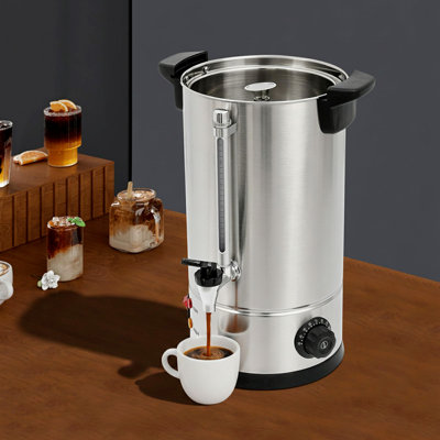 2.64Gal Commercial Coffee Urn, 304 Stainless Steel Coffee Dispenser with Water Level Gauge