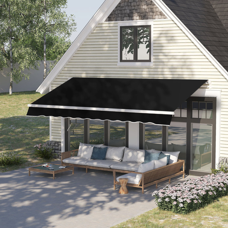Auvent rétractable pour terrasse 8 pi x 7 pi - bloqueur de soleil manuel noir. Réglable à partir et à la chaleur, convient à diverses surfaces, aluminium robuste, matériau en acier