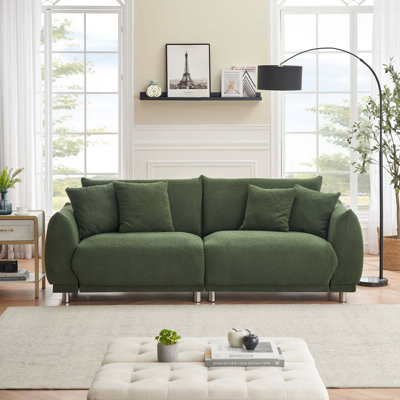 86.6 Inch Sofa with Four Throw Pillows and Hardware Feet Can Sit Comfortably in an Apartment Bedroom without Taking Up Space