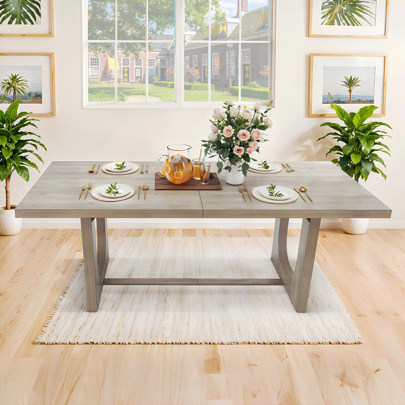 Table de salle à manger rectangulaire de style campagnard 70,86 po Driss avec base en bois pour 6 à 8 personnes