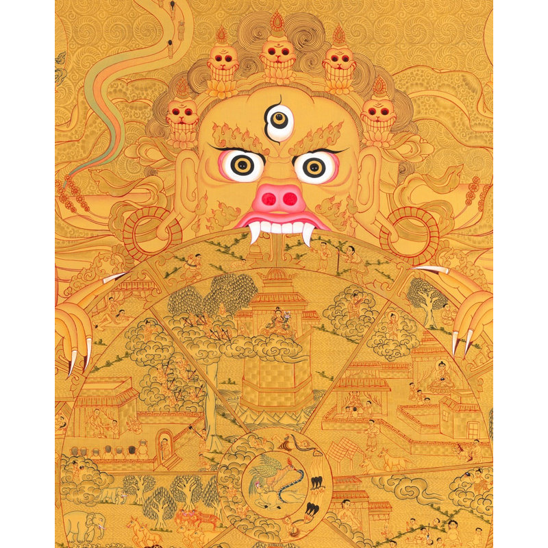 Roue de vie entièrement dorée (Thangka sans brocart)