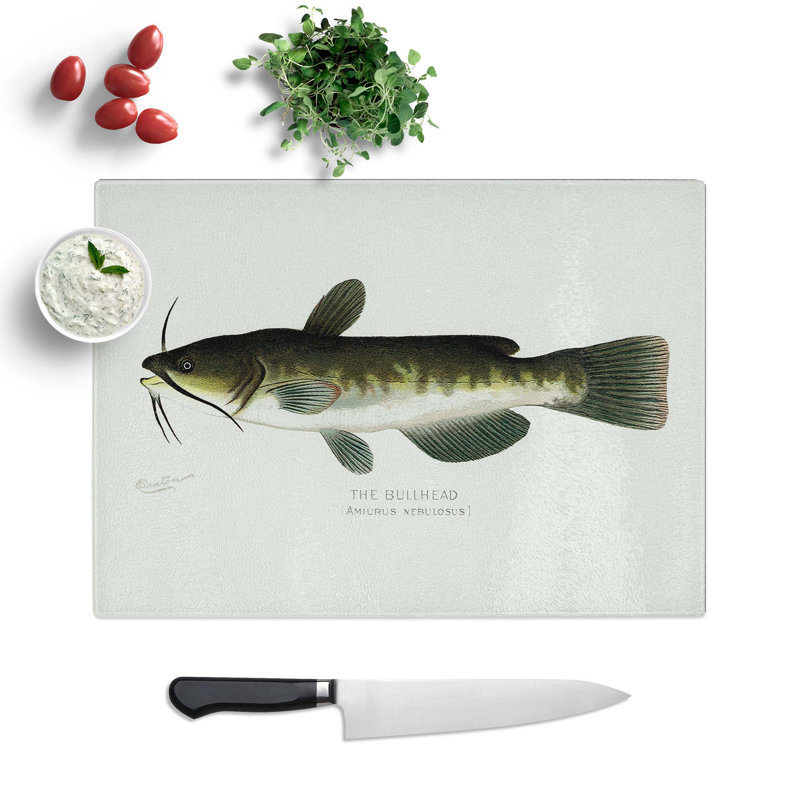 Tempered Glass Bullhead Fish Chopping Board, 28.5 cm W x 20 cm L
