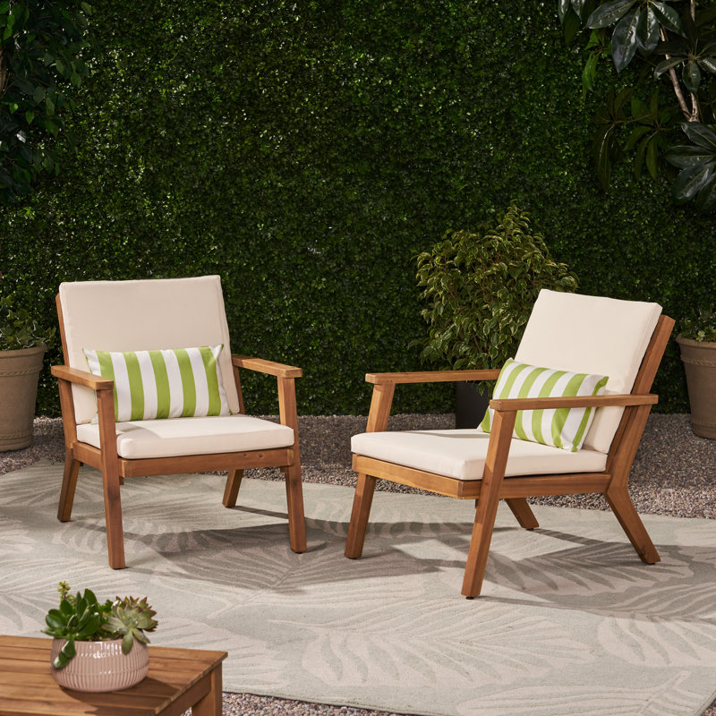 Channing Wood Outdoor Lounge Chair, Cream, Brown Patina