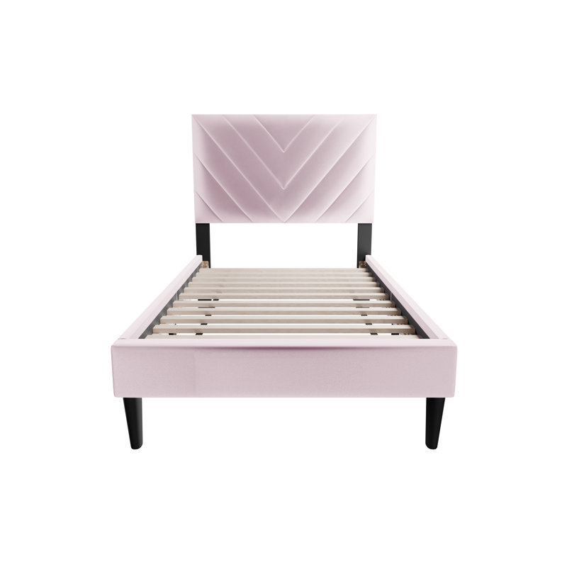 Lit simple en velours capitonné moderne en V capitonné, Rose clair