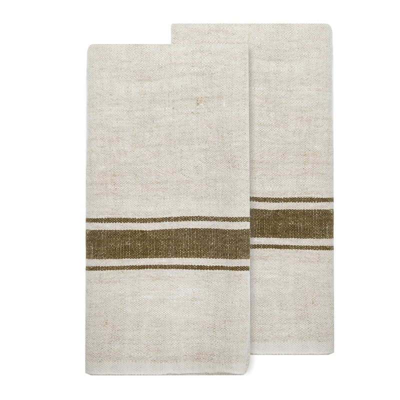 Cangelosi Stripe Tea Towel Kitchen Towel, Olive Green/Natural