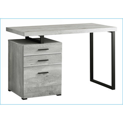 Bureaux, bureau d'ordinateur moderne de 48 po avec configuration réversible Rangement, stratifié gris, métal noir | Gris | Panneau de particules