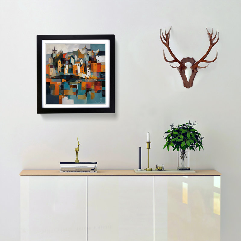 City Of Galway Cubism - Framed Print, Black