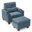 Canapé inclinable simple avec dossier réglable manuellement, port de charge USB sur le côté de l'accoudoir, support pour téléphone inclus, rangement caché pour l'accoudoir et repose-pieds de rangement assorti - bleu-1199562577