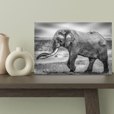 African Elephant And Companion Contemporary Bird Elephant Landscape Nature Wall Art Print by Jeffrey C. Sink - 1 Piece Wrapped Canvas Wall Art