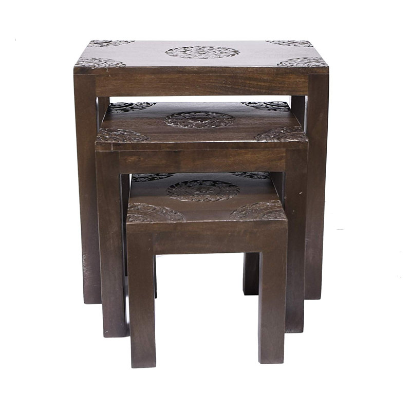 Ensemble 3 pièces de tabourets décoratifs en bois massif Farleigh