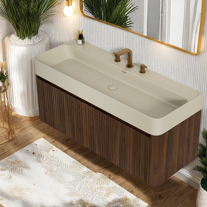 Meuble-lavabo moderne, rangement en bois de noyer de 24 po, 47.24