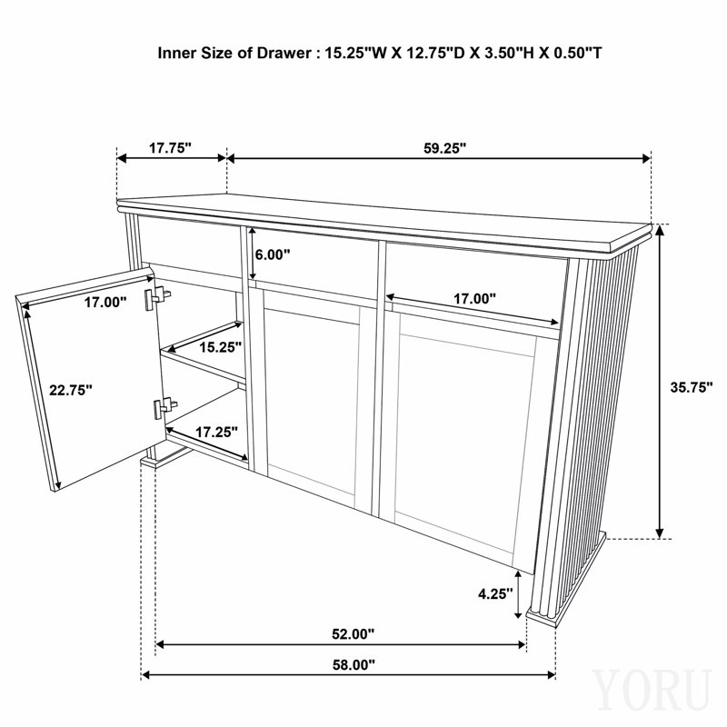 Light Brown 3-Door Sideboard Server