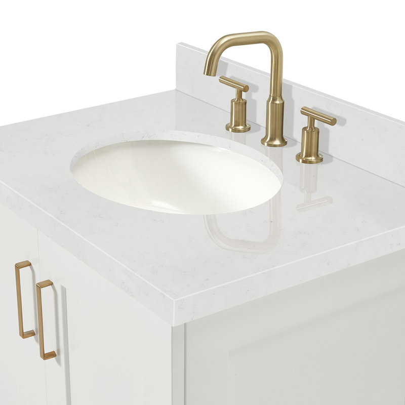 31 IN.  Single Bathroom Vanity, White, Oval, Carrara Quartz