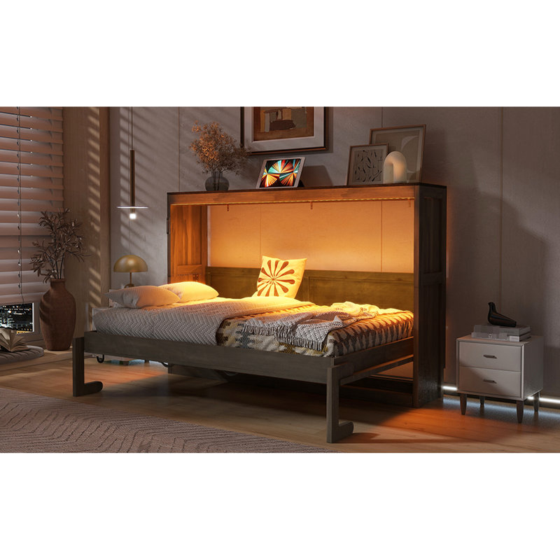 Lit escamotable avec lumière DEL, Twin, Brun