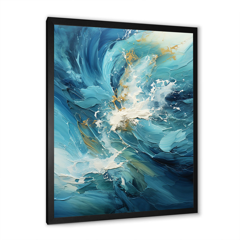 Océan blanc et courants bleus sur toile, H 32 po x l 24 po x P 1 po, Cadre simple noir