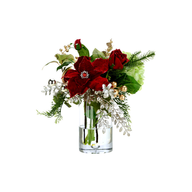 Jeweled Poinsettia Christmas Vase - 16.5 Inches