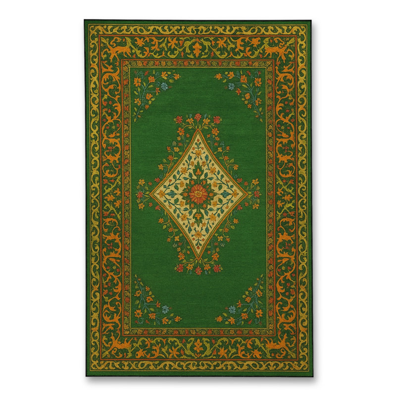 Tapis vert tissé à motif lavable Mosso, 3'3" x 9'10"