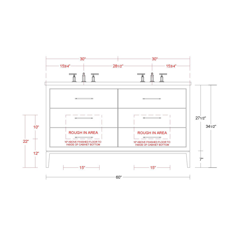 Alexandra Double Drawer Bath Vanity, French Olive, 60", Polished Chrome