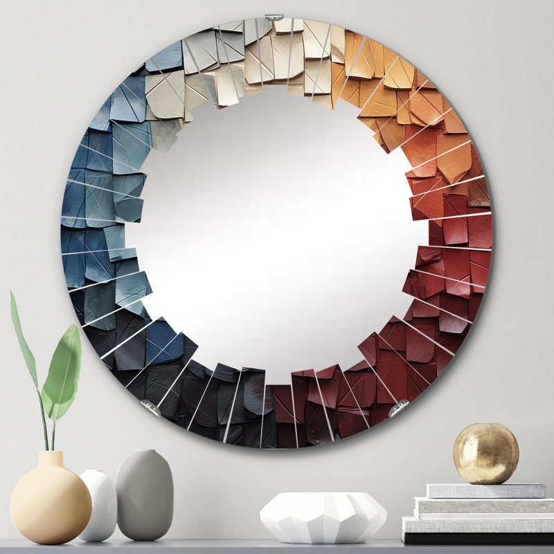 Forest Red Wood Collage III - Miroir mural rond moderne, 24 po x 24 po