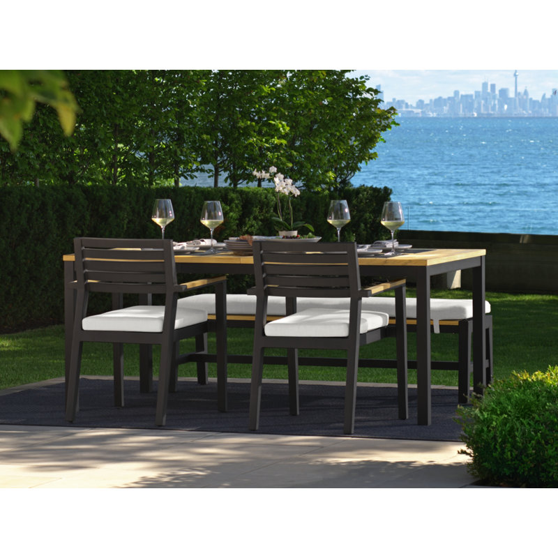 Outdoor Furniture Rhodes 5 Piece Dining Set with 72 in. Table, Natural Teak, Canvas Regatta Sunbrella® Canvas