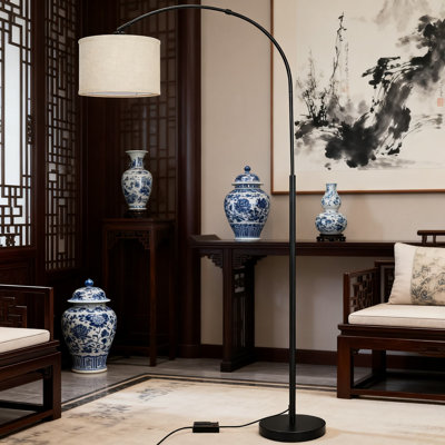 Modern Arc Floor Lamp With Foot Dimmer, Adjustable Reading Light With 9W LED Bulb, Tall Standing Lamp For Living Room And Bedroom