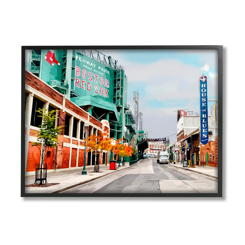 «Fenway Park Boston Cityscape», estampe numérique par Emily Kalina, H 14 po x l 11 po x P 1,5 po, Giclée encadrée noir minuit