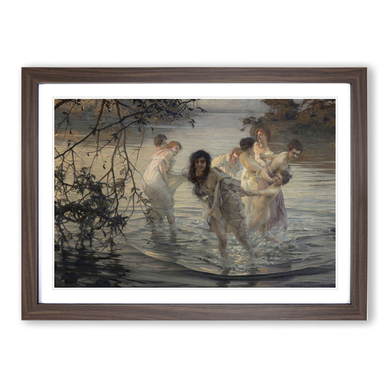 The Nymphs by Paul Chabas - Picture Frame Painting, 48cm H x 65cm W x 2cm D, Walnut Framed
