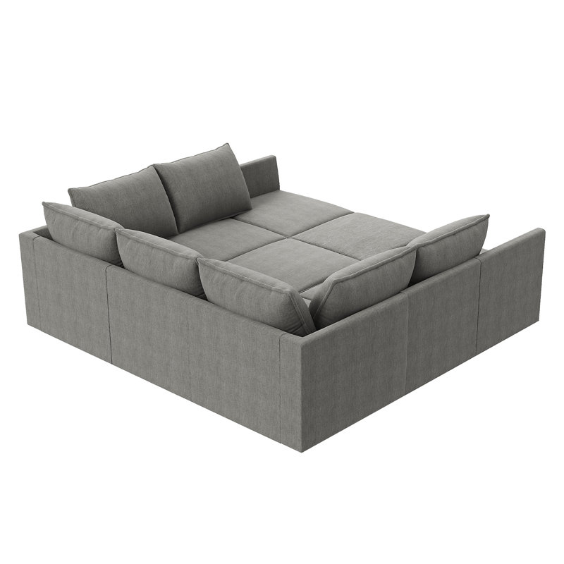 Larchmere Modular Sectional Sofa with Storage Ottoman, Gray Polyester Blend