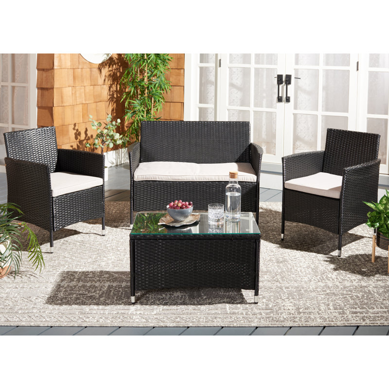 Hokendauqua 4 - Person Patio Conversation Set with Cushions, Black Frame/Light Gray Cushion