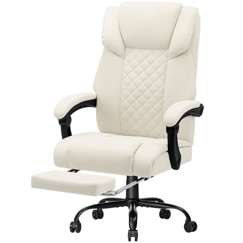 Office Chair With 6 Points Vibration Massage Ergonomic Executive Office Chair Reclining High Back With Foot Rest, Beige