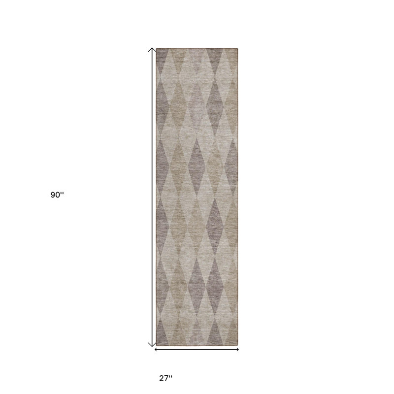 Tapis de couloir d'intérieur 8 po beige et taupe à motif géométrique lavable antidérapant